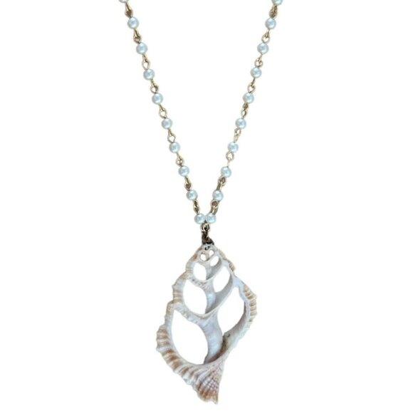 Beach Core Seashell Pendant Faux Pearl Chain Necklace Boho Fashion Jewelry Women - Picture 1 of 8